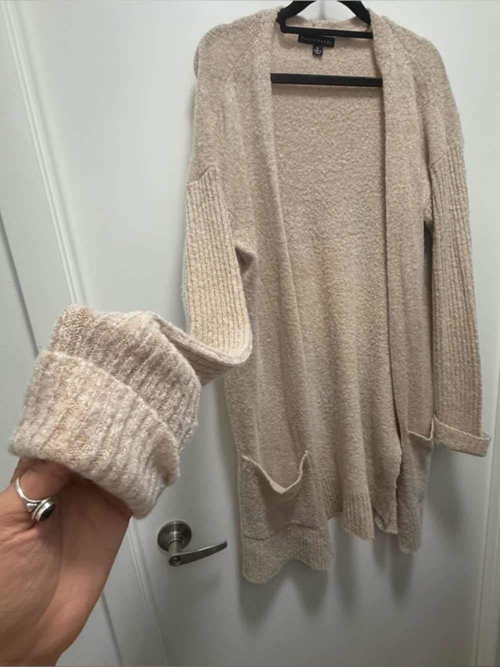 Haute Monde Beige Hooded Longline Open Front Cardigan - Oatmeal Knit